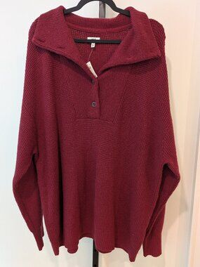 NWT Aerie Oversized Waffle Knit Sweater Polo Burgundy XL